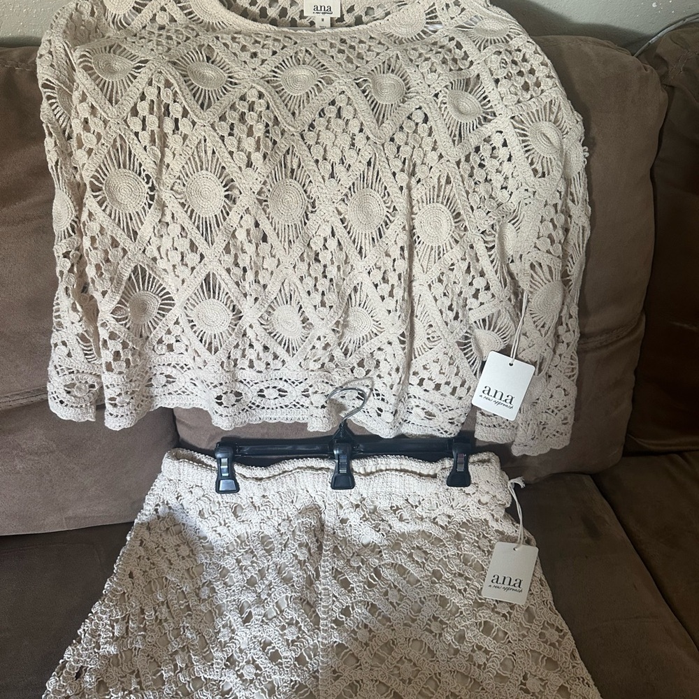 a.n.a Cream Crochet Skirt